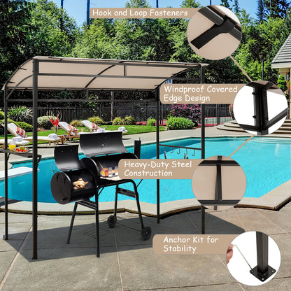 Patio Barbecue Canopy with Serving Shelf and Storage Hooks for Garden-Beige
