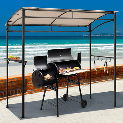 Patio Barbecue Canopy with Serving Shelf and Storage Hooks for Garden-Beige