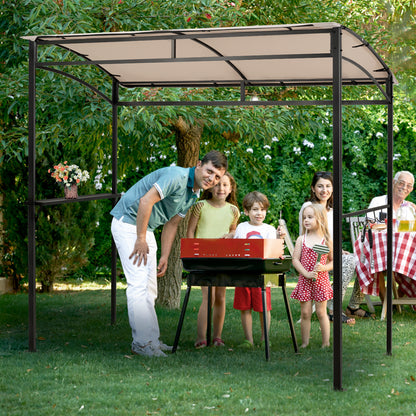Patio Barbecue Canopy with Serving Shelf and Storage Hooks for Garden-Beige