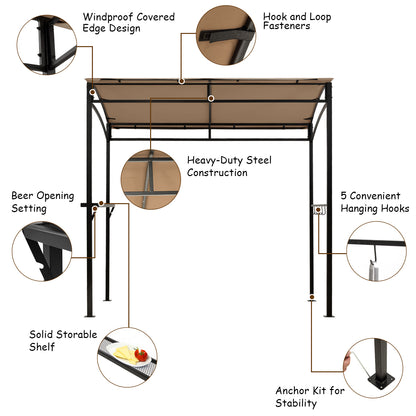 Patio Barbecue Canopy with Serving Shelf and Storage Hooks for Garden-Coffee