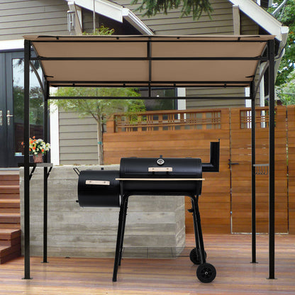 Patio Barbecue Canopy with Serving Shelf and Storage Hooks for Garden-Coffee