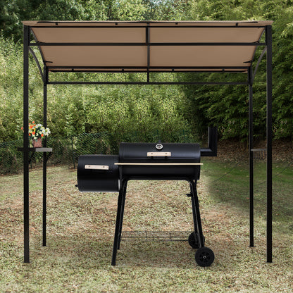 Patio Barbecue Canopy with Serving Shelf and Storage Hooks for Garden-Coffee