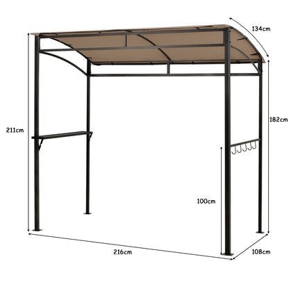 Patio Barbecue Canopy with Serving Shelf and Storage Hooks for Garden-Coffee