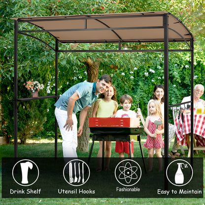 Patio Barbecue Canopy with Serving Shelf and Storage Hooks for Garden-Coffee