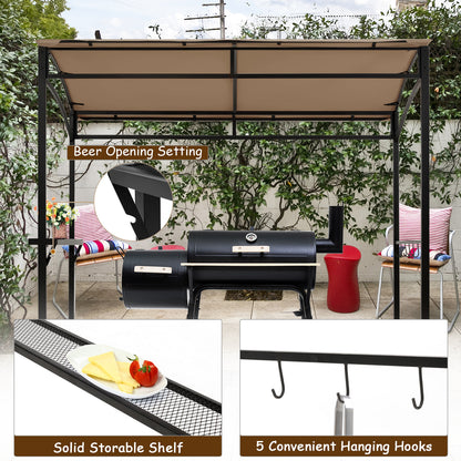 Patio Barbecue Canopy with Serving Shelf and Storage Hooks for Garden-Coffee