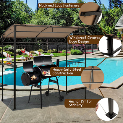 Patio Barbecue Canopy with Serving Shelf and Storage Hooks for Garden-Coffee