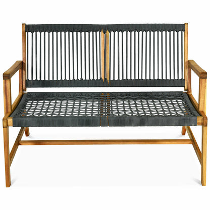 Costway Patio Acacia Wood Bench Chair Outdoor Furniture for Garden-Gray