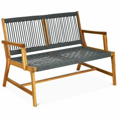 Costway Patio Acacia Wood Bench Chair Outdoor Furniture for Garden-Gray