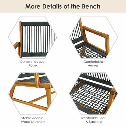 Costway Patio Acacia Wood Bench Chair Outdoor Furniture for Garden-Gray