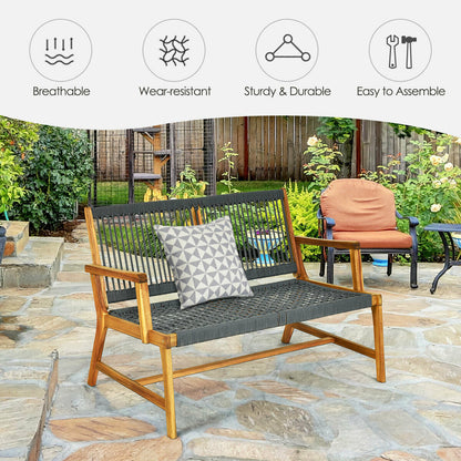 Costway Patio Acacia Wood Bench Chair Outdoor Furniture for Garden-Gray