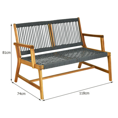 Costway Patio Acacia Wood Bench Chair Outdoor Furniture for Garden-Gray