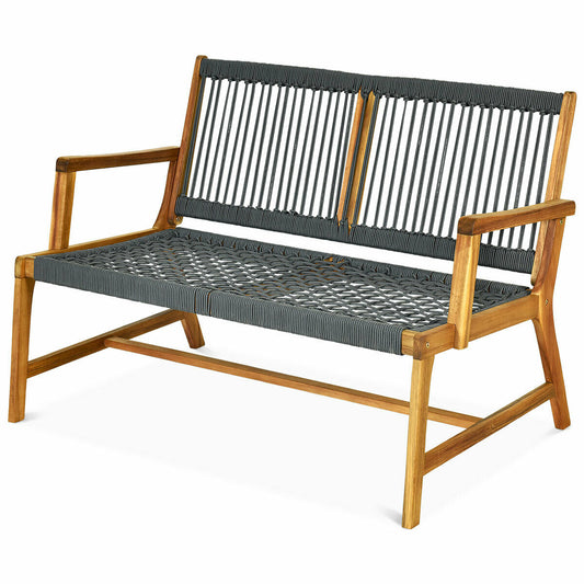 Costway Patio Acacia Wood Bench Chair Outdoor Furniture for Garden-Gray