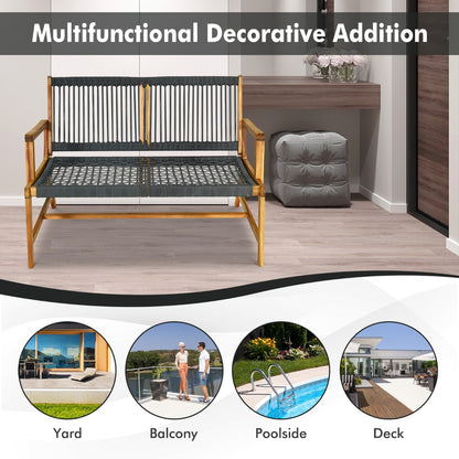 Costway Patio Acacia Wood Bench Chair Outdoor Furniture for Garden-Gray
