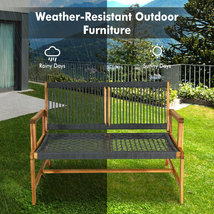 Costway Patio Acacia Wood Bench Chair Outdoor Furniture for Garden-Gray