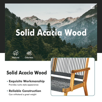 Costway Patio Acacia Wood Bench Chair Outdoor Furniture for Garden-Gray