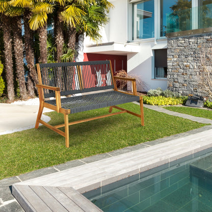 Costway Patio Acacia Wood Bench Chair Outdoor Furniture for Garden-Gray
