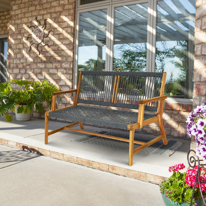 Costway Patio Acacia Wood Bench Chair Outdoor Furniture for Garden-Gray