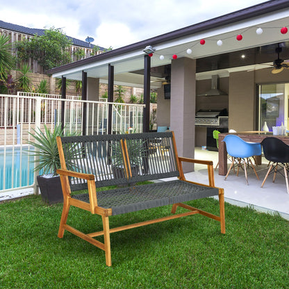 Costway Patio Acacia Wood Bench Chair Outdoor Furniture for Garden-Gray