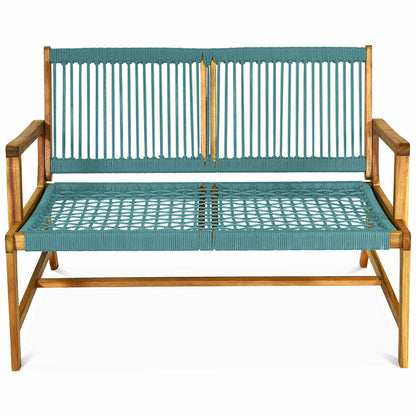 Costway Patio Acacia Wood Bench Chair Outdoor Furniture for Garden-Turquoise