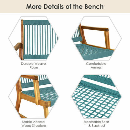 Costway Patio Acacia Wood Bench Chair Outdoor Furniture for Garden-Turquoise