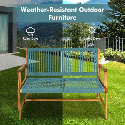 Costway Patio Acacia Wood Bench Chair Outdoor Furniture for Garden-Turquoise