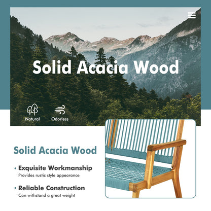 Costway Patio Acacia Wood Bench Chair Outdoor Furniture for Garden-Turquoise