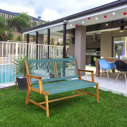 Costway Patio Acacia Wood Bench Chair Outdoor Furniture for Garden-Turquoise