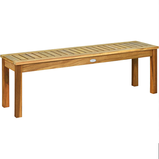 132 cm Outdoor Acacia Wood Dining Bench Chair with Slatted Seat