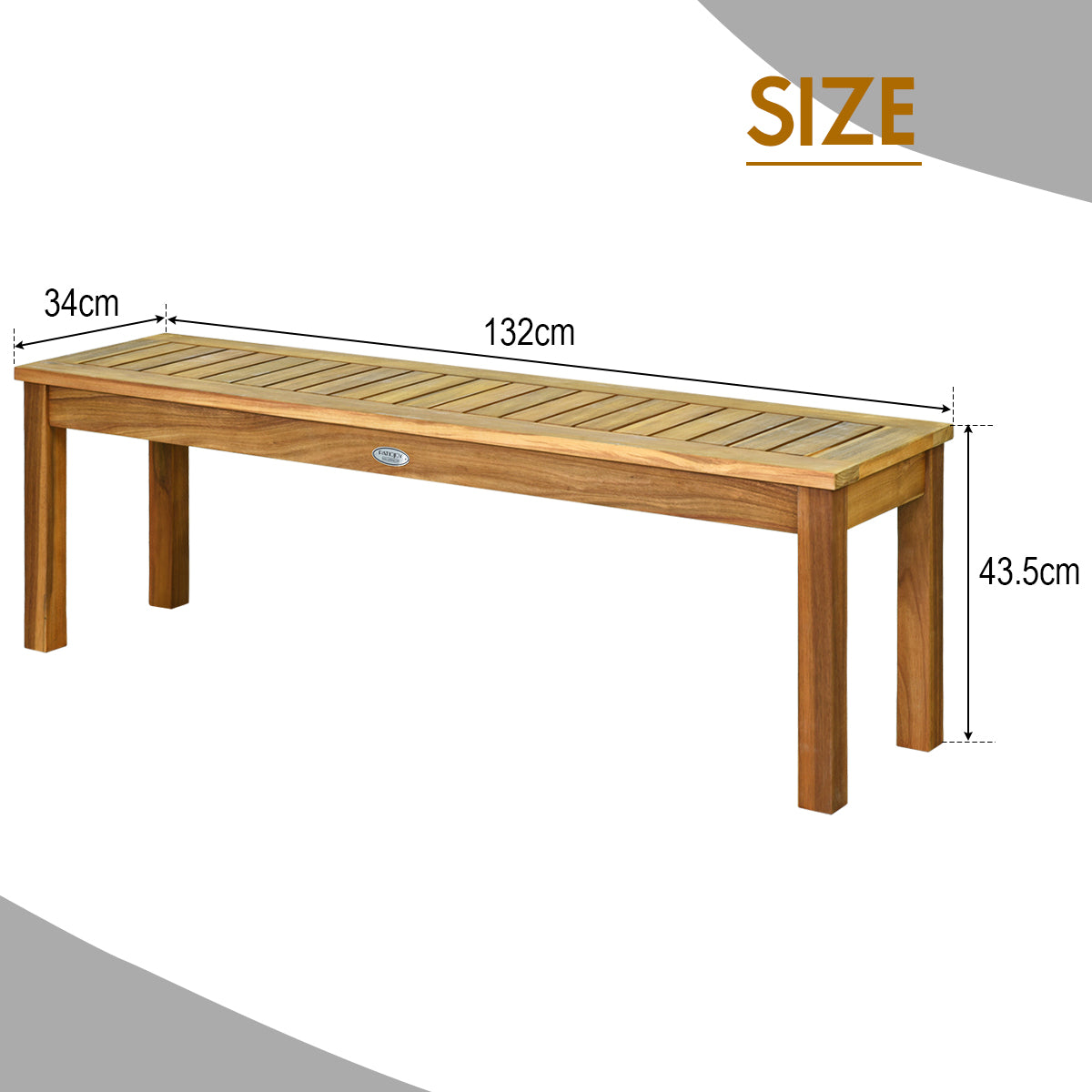 132 cm Outdoor Acacia Wood Dining Bench Chair with Slatted Seat