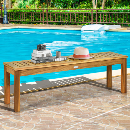 132 cm Outdoor Acacia Wood Dining Bench Chair with Slatted Seat