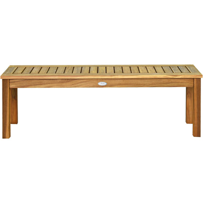 132 cm Outdoor Acacia Wood Dining Bench Chair with Slatted Seat