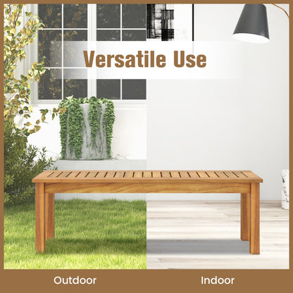 132 cm Outdoor Acacia Wood Dining Bench Chair with Slatted Seat