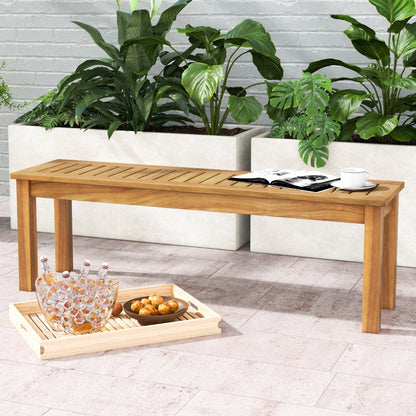 132 cm Outdoor Acacia Wood Dining Bench Chair with Slatted Seat