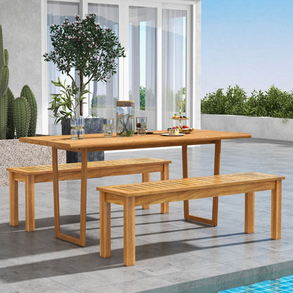132 cm Outdoor Acacia Wood Dining Bench Chair with Slatted Seat