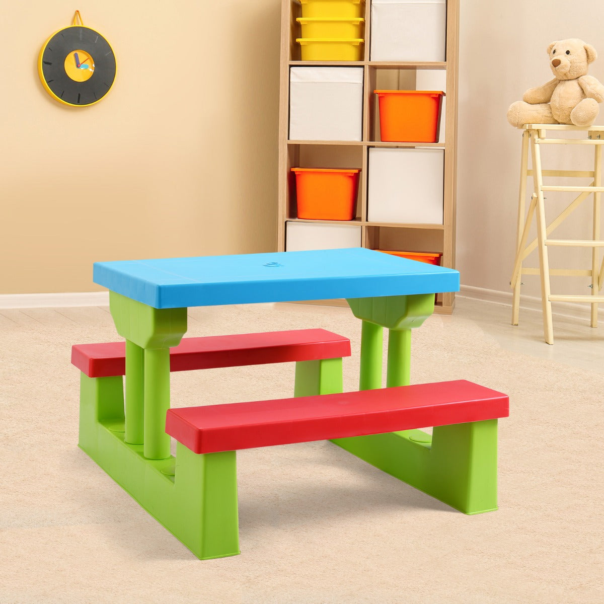 Kids Picnic Table Set with Removable Umbrella for Tea Time
