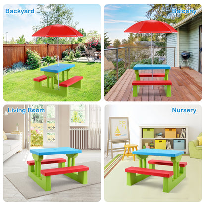 Kids Picnic Table Set with Removable Umbrella for Tea Time