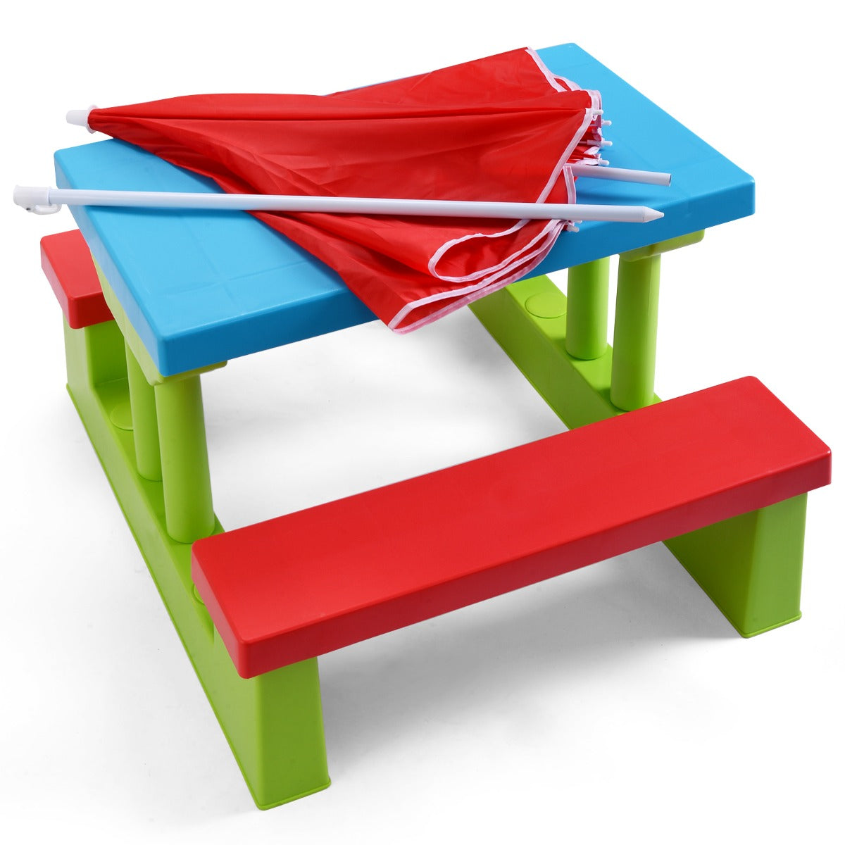 Kids Picnic Table Set with Removable Umbrella for Tea Time