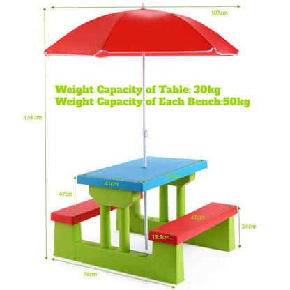 Kids Picnic Table Set with Removable Umbrella for Tea Time