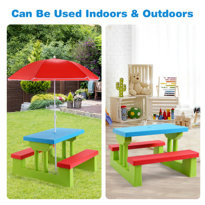 Kids Picnic Table Set with Removable Umbrella for Tea Time
