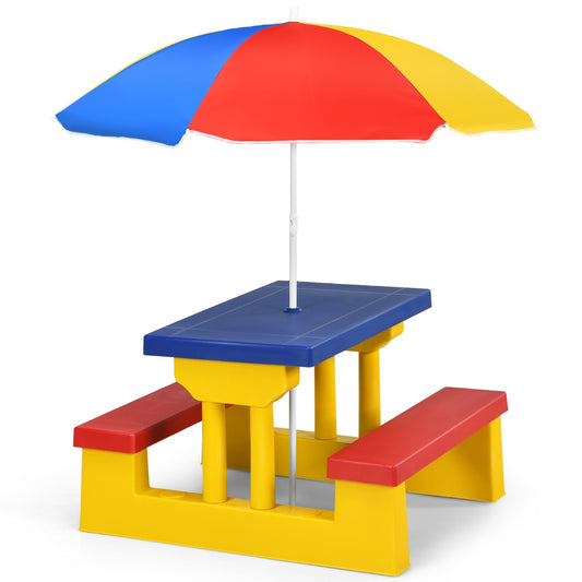 Kids Colorful Picnic Table Set with Removable Umbrella
