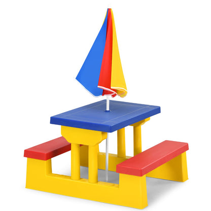 Kids Colorful Picnic Table Set with Removable Umbrella