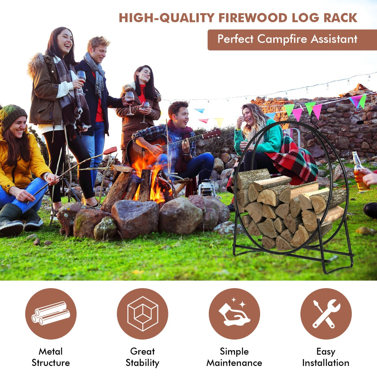 102cm Firewood Rack with  for Indoor & Outdoor Use