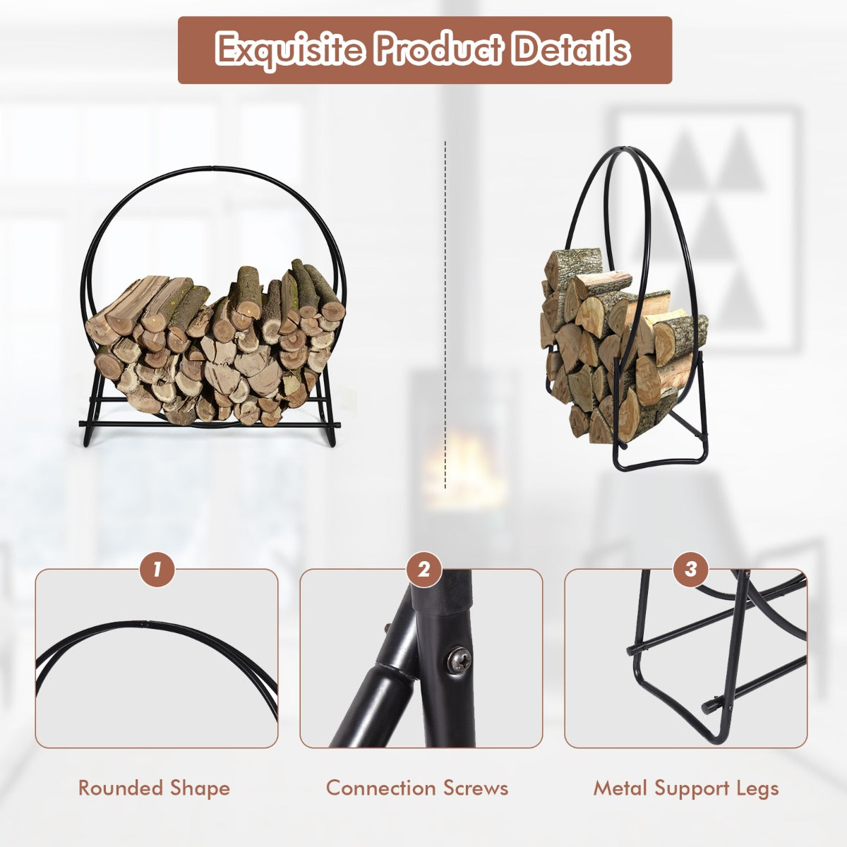 102cm Firewood Rack with  for Indoor & Outdoor Use
