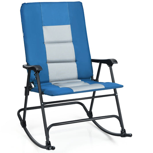 Costway Foldable Rocking Chair with High Back and Armrest for Outdoor and Patio-Blue