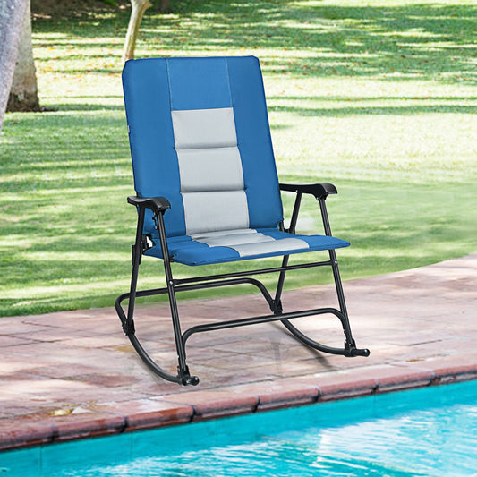 Costway Foldable Rocking Chair with High Back and Armrest for Outdoor and Patio-Blue