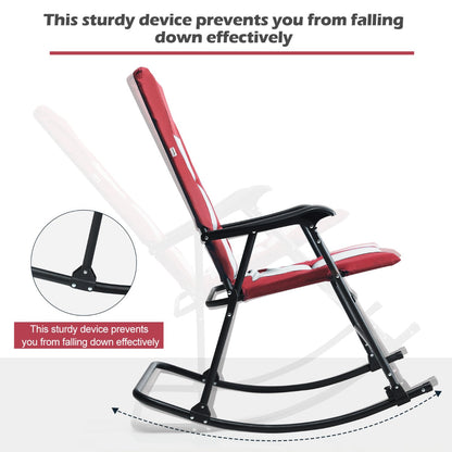 Portable folding rocker offers comfortable seating for balconies, backyards, porches, and relaxing trips