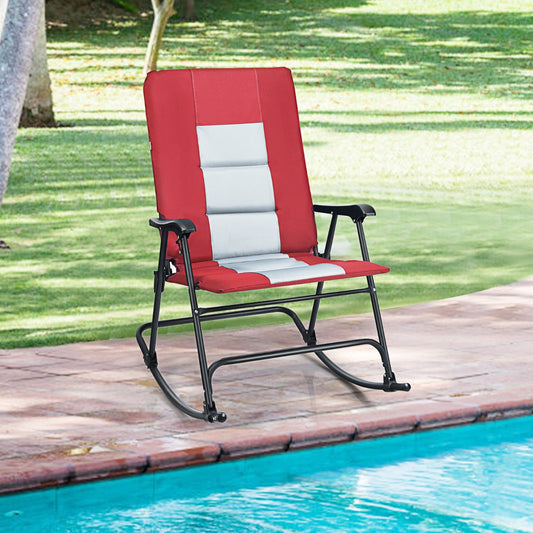 Costway Foldable Rocking Chair with High Back and Armrest for Outdoor and Patio-Red