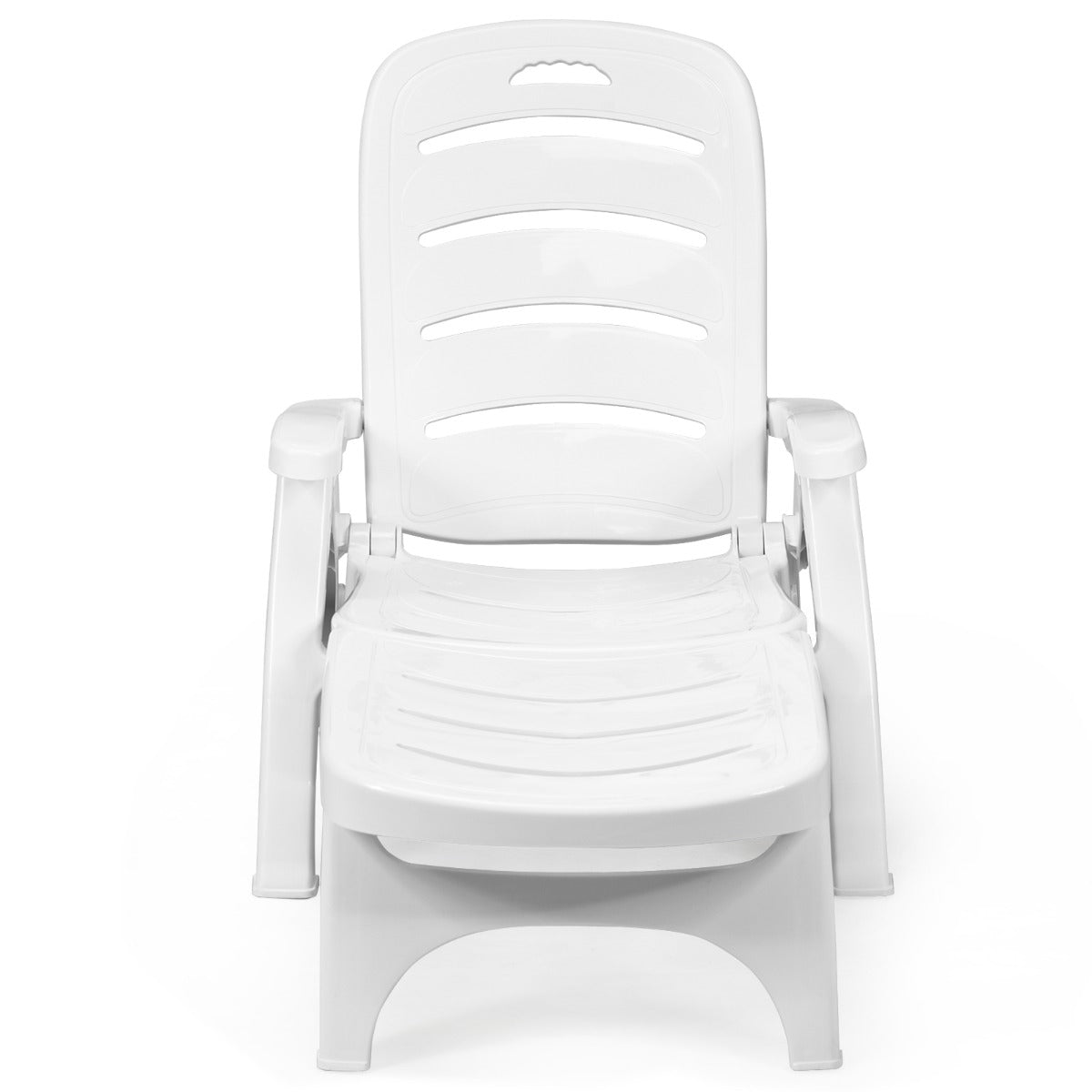 Costway Adjustable Chaise Lounge Chair with Built-In Wheels for Patio White
