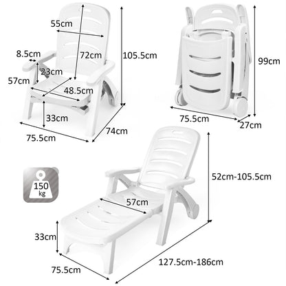 Costway Adjustable Chaise Lounge Chair with Built-In Wheels for Patio White