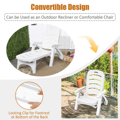Costway Adjustable Chaise Lounge Chair with Built-In Wheels for Patio White